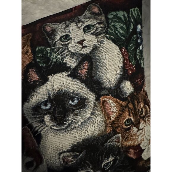 Vintage Cat Themed Decorative Tapestry Style Throw Pillow Paw Print Back - Picture 5 of 9